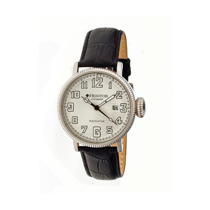 Heritor Automatic Olds Mens Black Leather Magnified Date Watch
