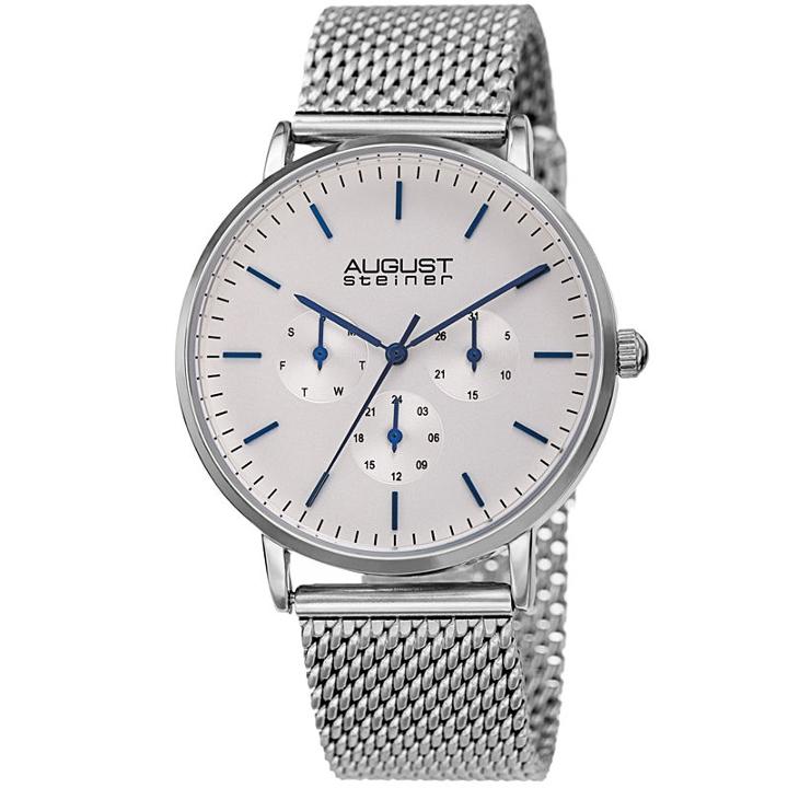 August Steiner Mens Silver Tone Strap Watch-as-8255ss