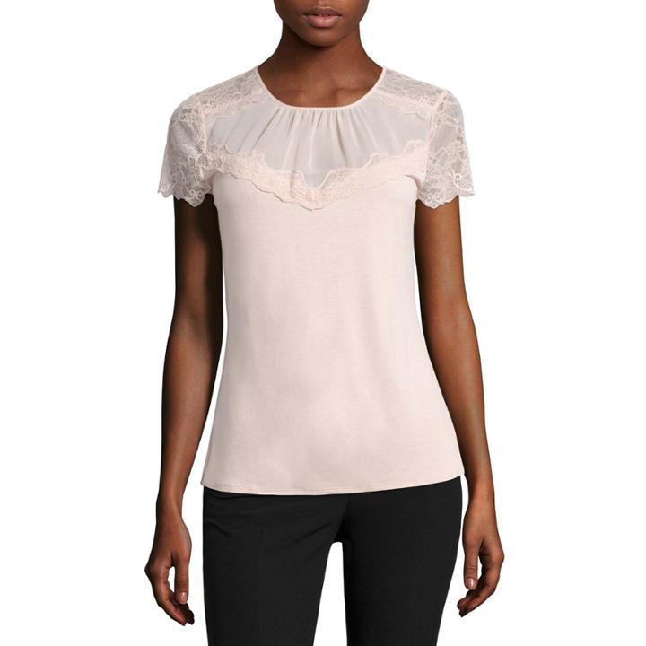 Worthington Short Sleeve Lace Neck Top