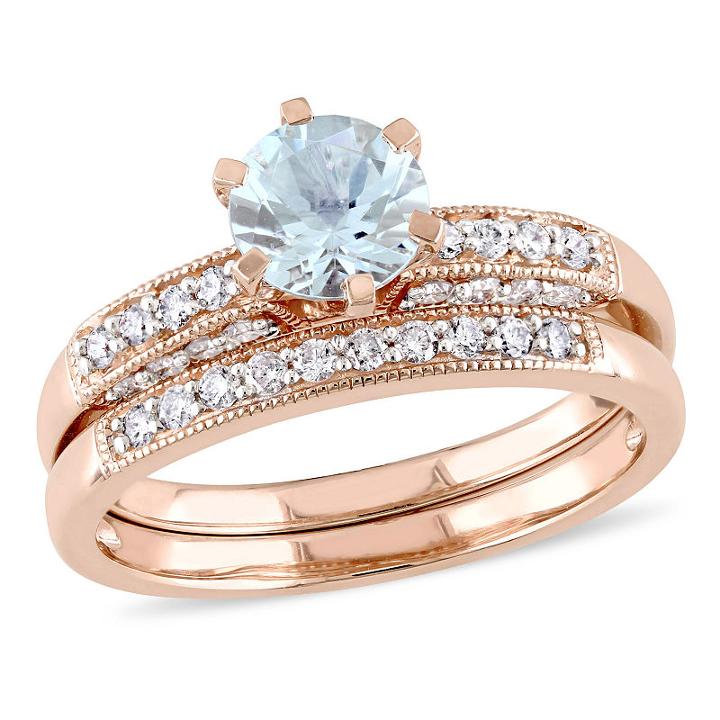 Genuine Aquamarine & 1/3 Ct. T.w. Diamond 10k White Gold Bridal Set