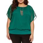 Alyx Short Sleeve Banded Bottom Blouse With Necklace-plus