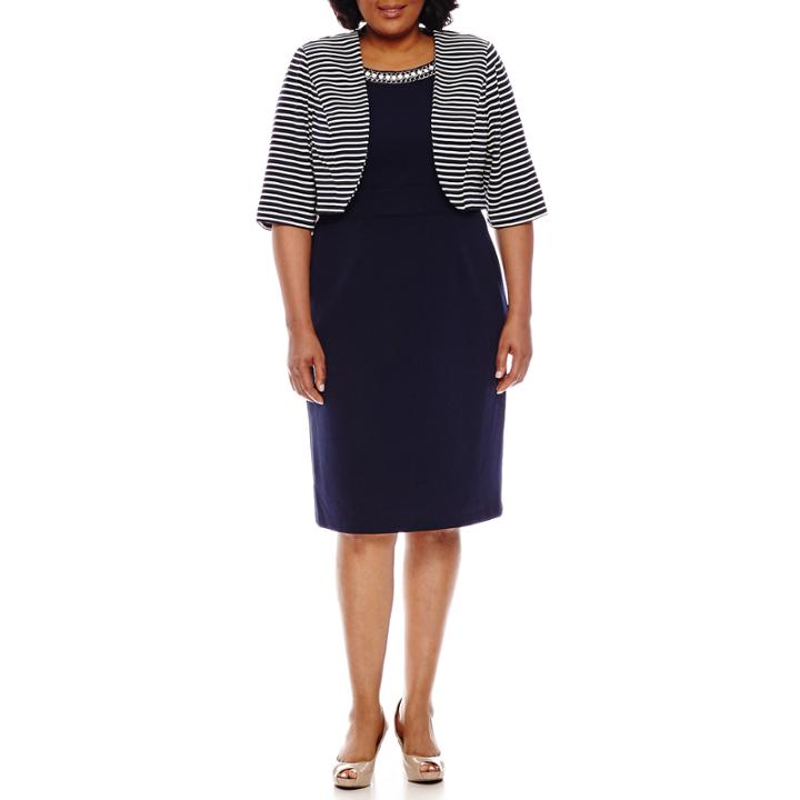 Maya Brooke Elbow Sleeve Embellished Jacket Dress-plus