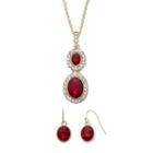 Monet Red Oval Crystal Earring And Necklace Set