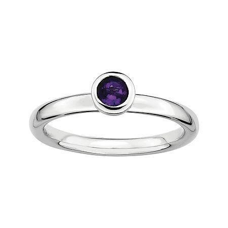 Personally Stackable Round Genuine Amethyst Ring