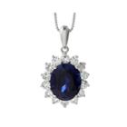 Lab-created Blue And White Sapphire Starburst Pendant Necklace
