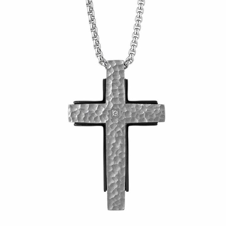 Mens White Diamond Cross Pendant Necklace