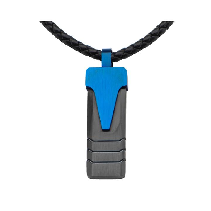 Mens Black Leather Two-tone Stainless Steel Pendant