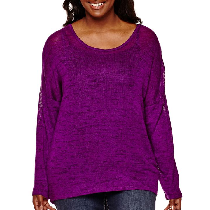 Arizona Long-sleeve Hatchi Lace Top - Juniors Plus