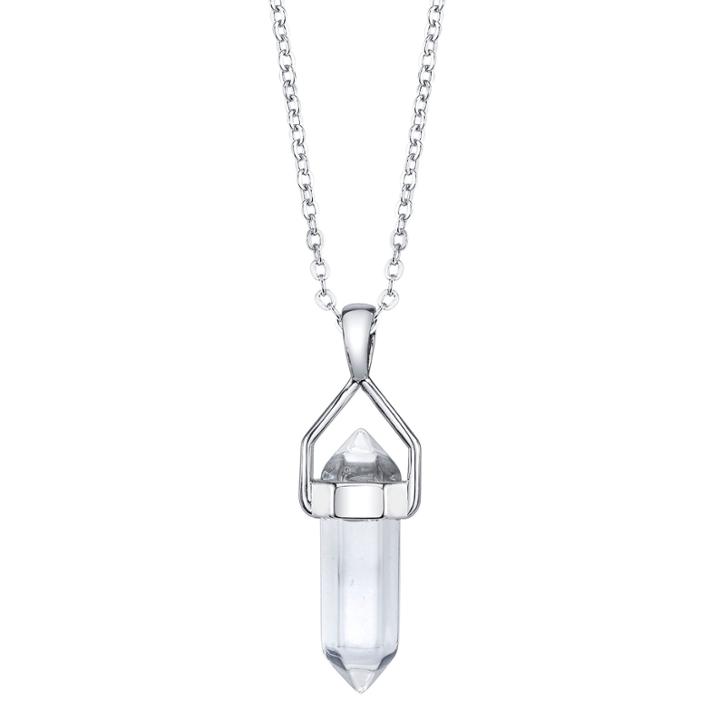 Disney Womens Clear Quartz Silver Over Brass Pendant Necklace