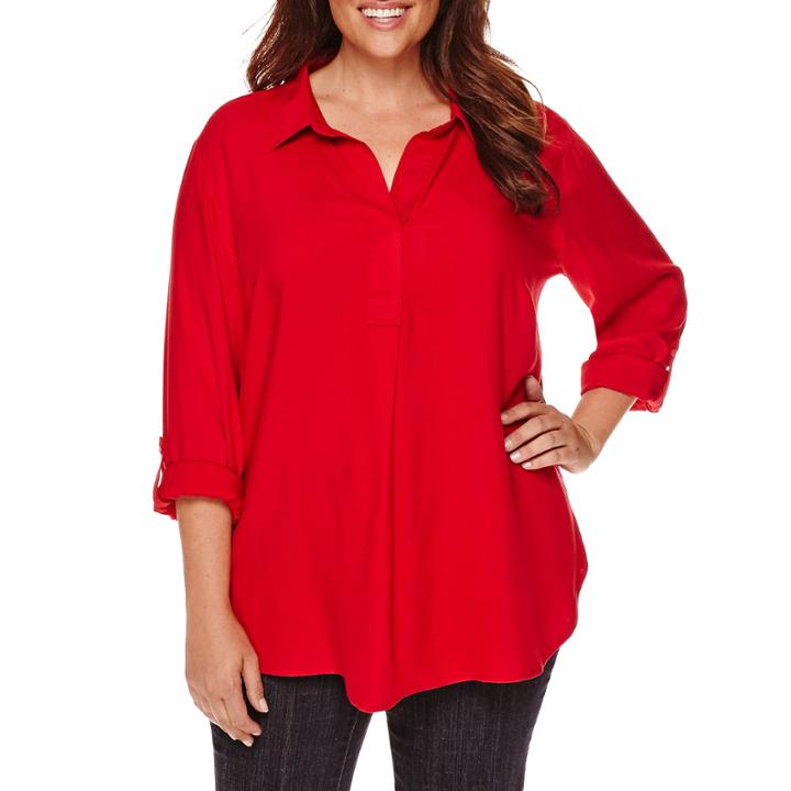 Liz Claiborne Long-sleeve Roll-tab Blouse - Plus
