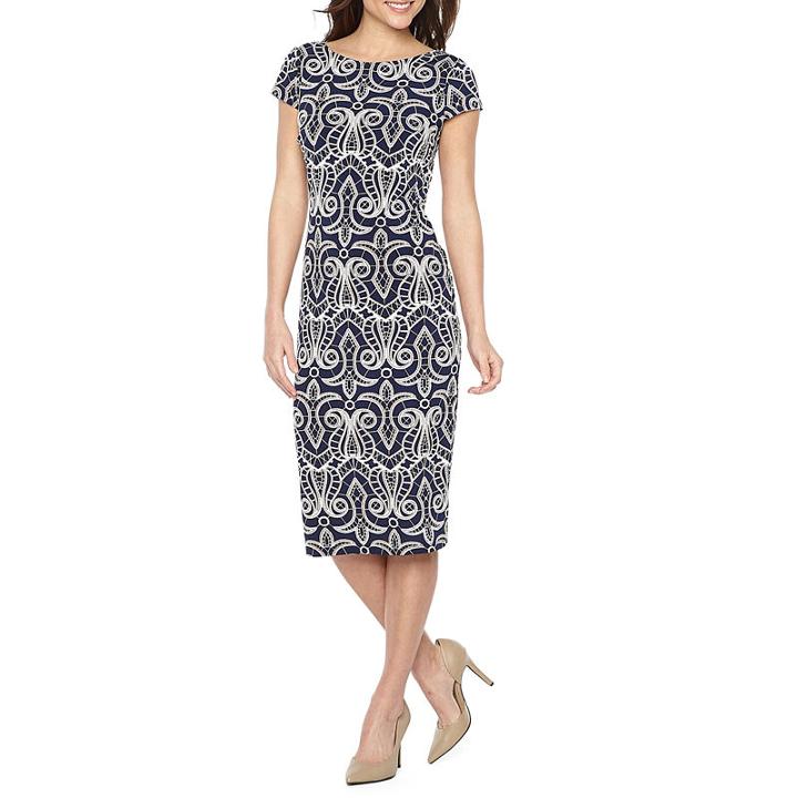 Ronni Nicole Short Sleeve Pattern Sheath Dress