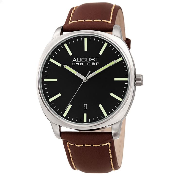 August Steiner Mens Brown Strap Watch-as-8245ssbr