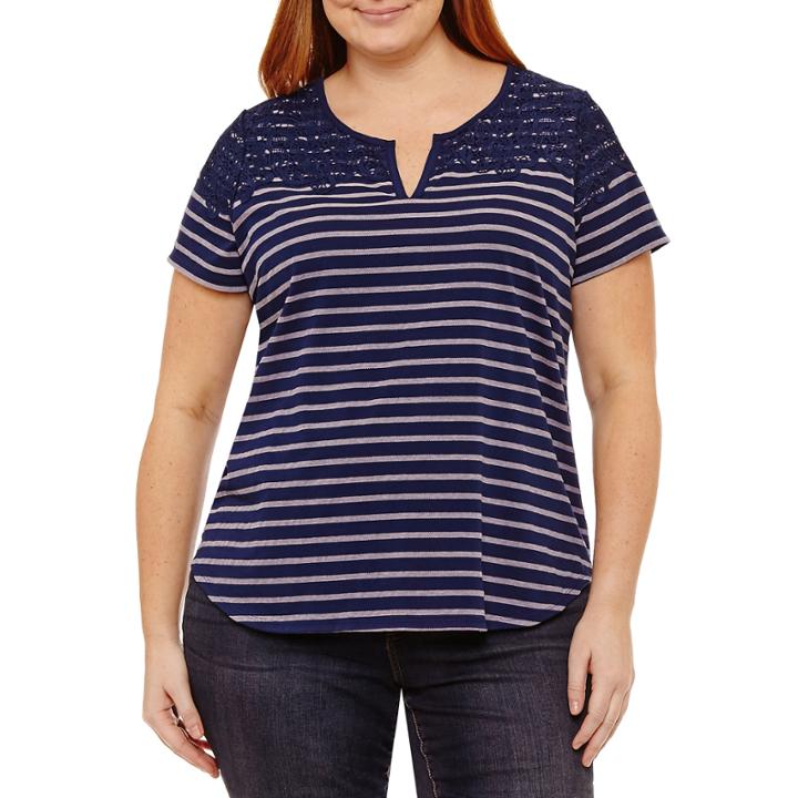 Liz Claiborne Short Sleeve V Neck T-shirt-womens Plus