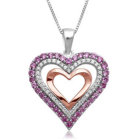 Lab-created Pink And White Sapphire Heart Pendant Necklace
