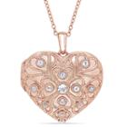 Womens Genuine White Topaz 18k Rose Gold Over Silver Heart Pendant Necklace