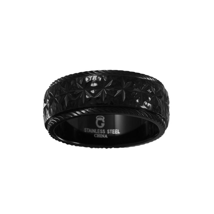 Mens Black Stainless Steel Textured 8mm Wedding Band
