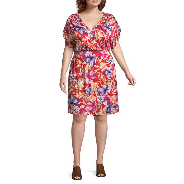 Spense Short Sleeve Floral Fit & Flare Dress - Plus