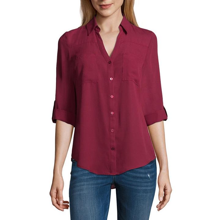 By & By Relaxed Fit 3/4 Sleeve Button-front Shirt-juniors