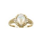 Limited Quantities 10k Yellow Gold Oval Genuine Australian Opal And Diamond-accent Ring