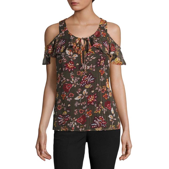 By & By Short Sleeve Round Neck Woven Floral Blouse-juniors