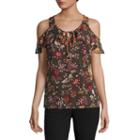 By & By Short Sleeve Round Neck Woven Floral Blouse-juniors