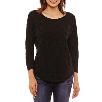 A.n.a Long Sleeve Scoop Neck Animal Pullover Sweater-petite