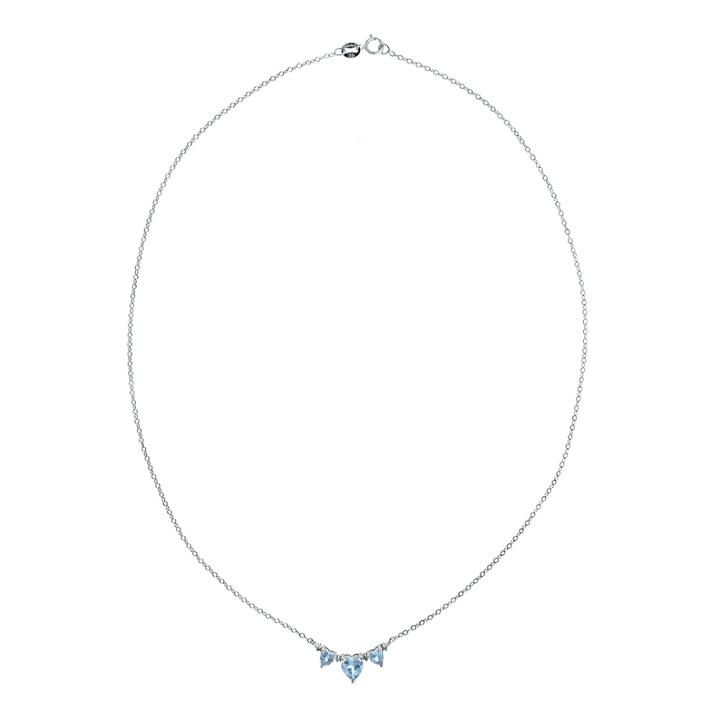 Simulated Aquamarine & Diamond-accent Heart-shaped 3-stone Necklace