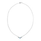 Simulated Aquamarine & Diamond-accent Heart-shaped 3-stone Necklace