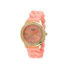Tko Orlogi Womens Crystal-accent Chain-link Light Pink Silicone Strap Stretch Watch