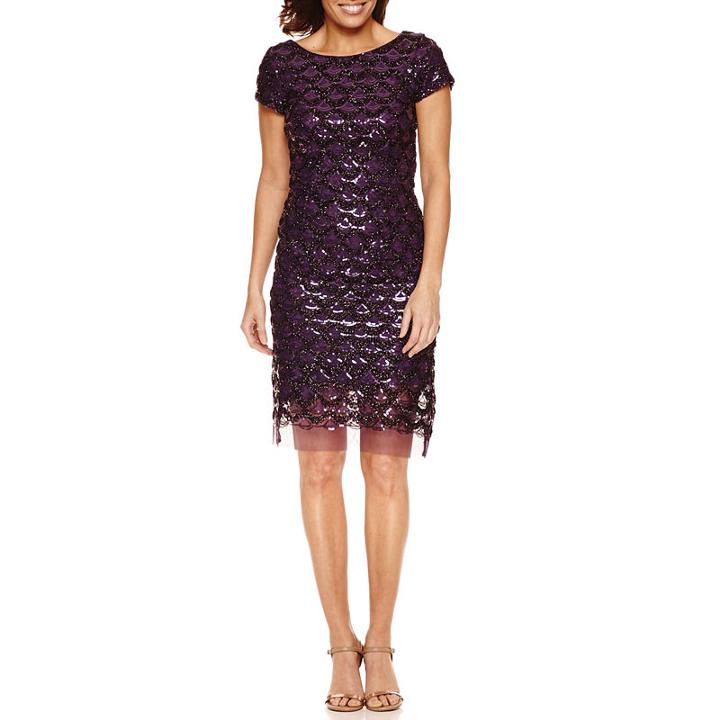 Studio 1 Short Sleeve Sequin Sheath Dress-petite