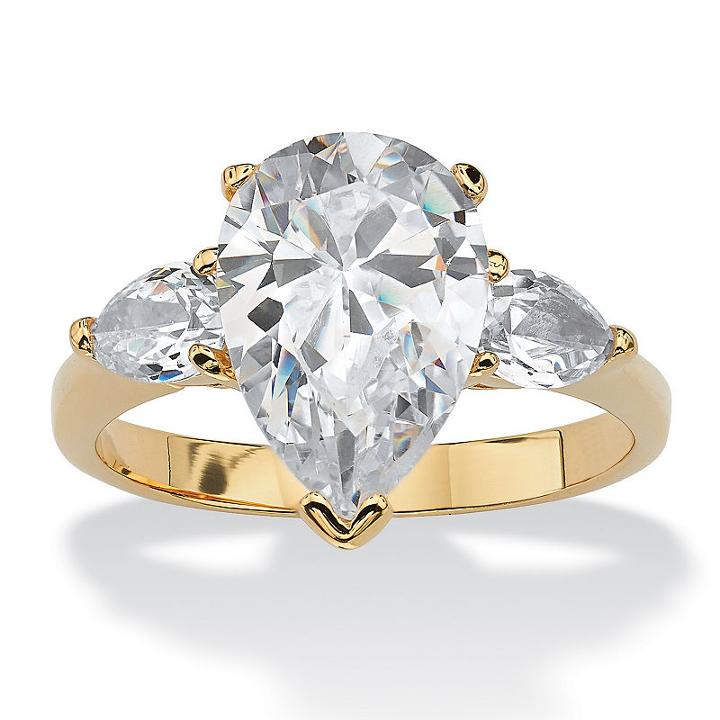 Diamonart Womens 5 Ct. T.w. White Cubic Zirconia Gold Over Brass Cocktail Ring