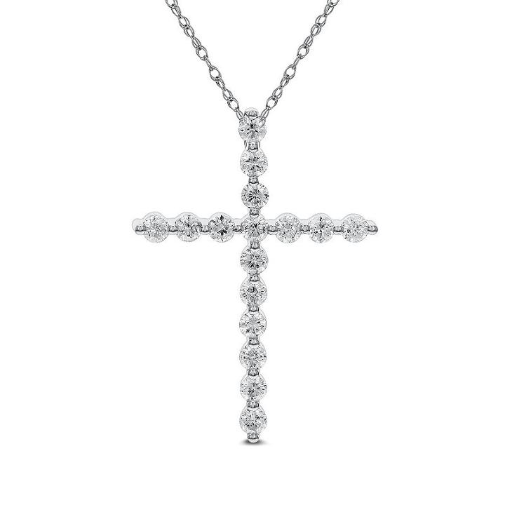 Womens 1 3/4 Ct. T.w. Genuine White Diamond Cross Pendant Necklace