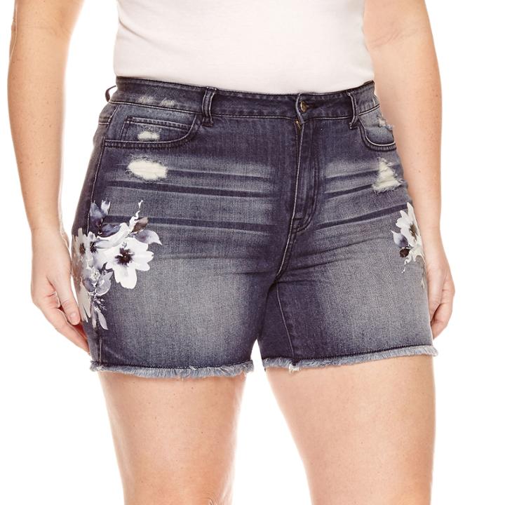 Rewash Floral Paint Fray Hem Shorts - Juniors Plus