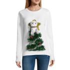Ugly Christmas Cat In Tree Sweater-juniors