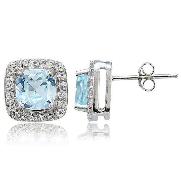 Genuine Blue Topaz 9mm Stud Earrings