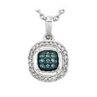 1/5 Ct. T.w. White And Color-enhanced Blue Diamond Sterling Silver Fashion Pendant Necklace