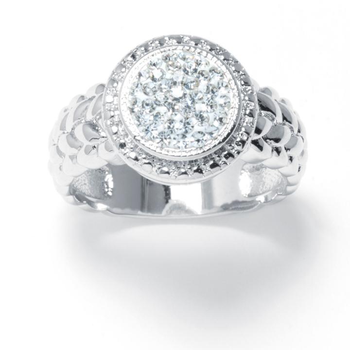 Sparkle Allure White Crystal Silver Over Brass Cocktail Ring