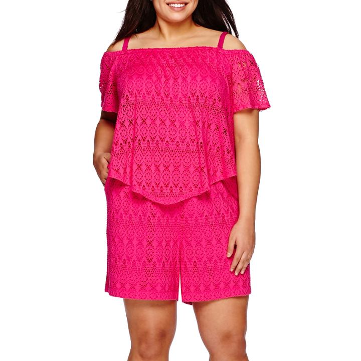 Bisou Bisou Short-sleeve Crochet Romper - Plus