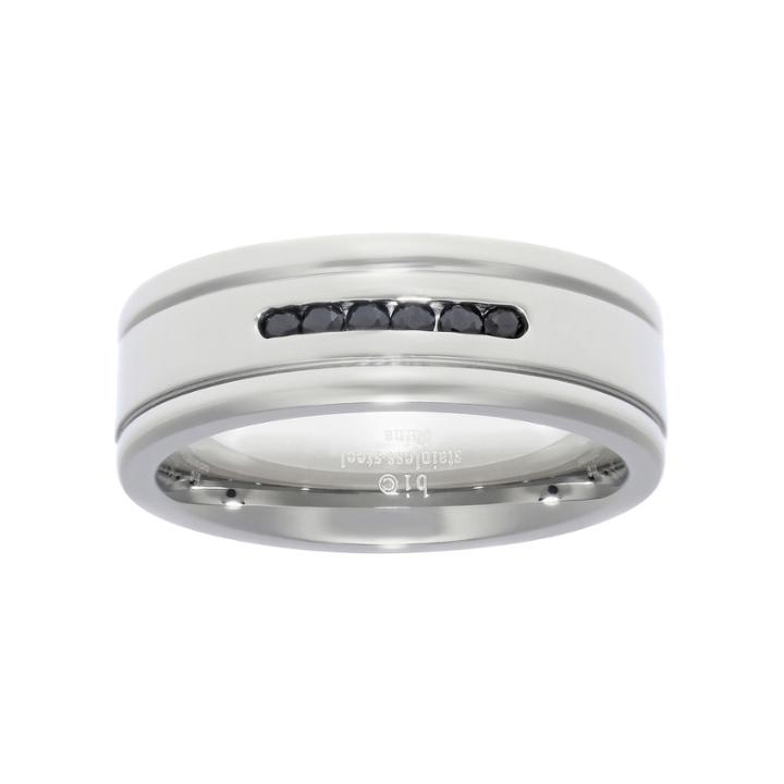 Mens Cubic Zirconia Stainless Steel Band Ring