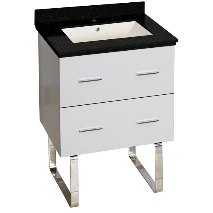 23.75-in. W Floor Mount White Vanity Set For 1 Hole Drilling Black Galaxy Top Biscuit Um Sink