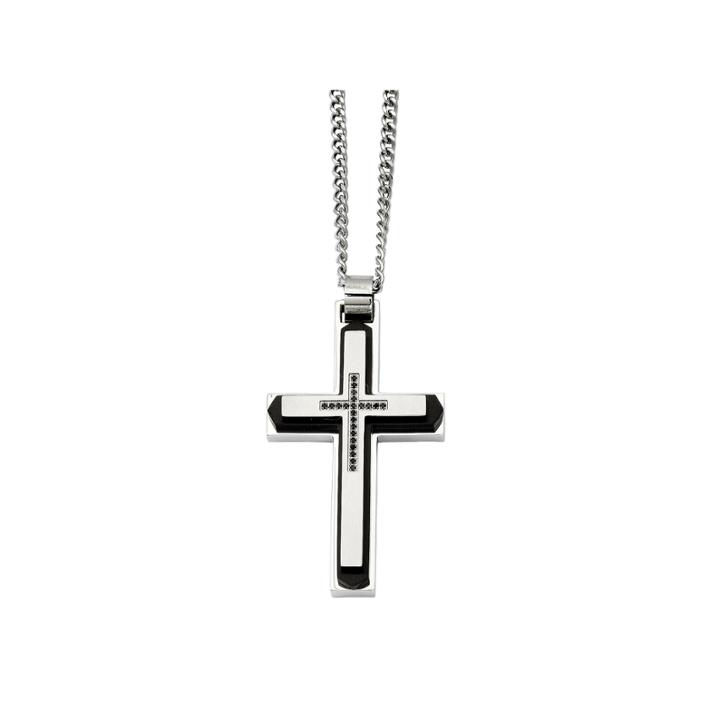 Mens 1/10 Ct. T.w. Color-enhanced Black Diamond Stainless Steel Black-plated Cross Pendant