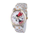 Disney Womens Minnie Mouse White And Gold Polkadot Strap Watch