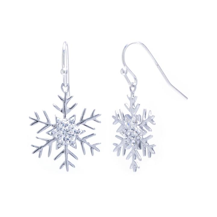 Sparkle Allure Snowflake Clear Crystal Silver Over Brass Drop Earrings