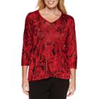 Alfred Dunner Tis The Season 3/4 Sleeve Print Top