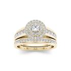 7/8 Ct. T.w. Diamond 10k Yellow Gold Halo Bridal Ring Set