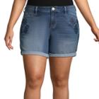 Boutique + 6 Embroidered Rolled-up Denim Shorts - Plus