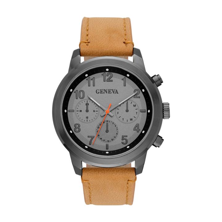 Geneva Mens Brown Strap Watch-fmdjm582