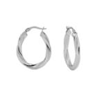 14k White Gold Oval Twisted Hoop Earrings