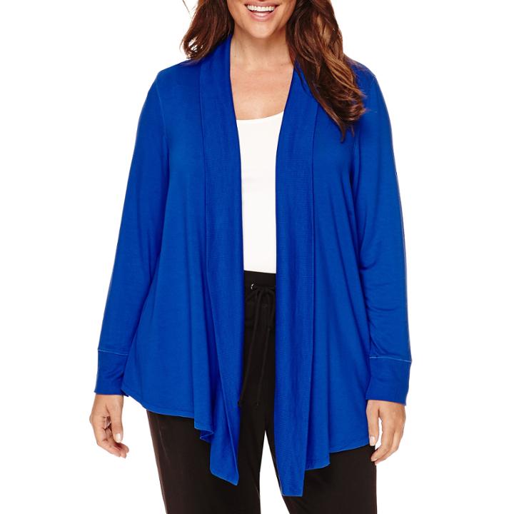 Liz Claiborne Long-sleeve Rib-trim Open Cardigan - Plus