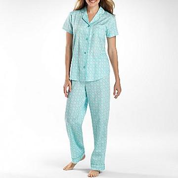 adonna® Short-Sleeve Sateen Pajamas Aqua Geo